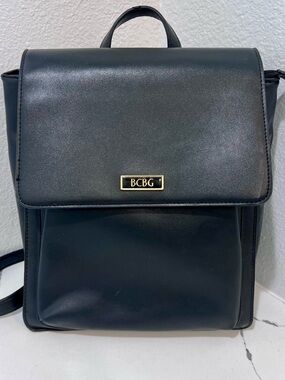 BCBG Faux Leather Convertible Black Backpack Crossbody Gold Hardware
